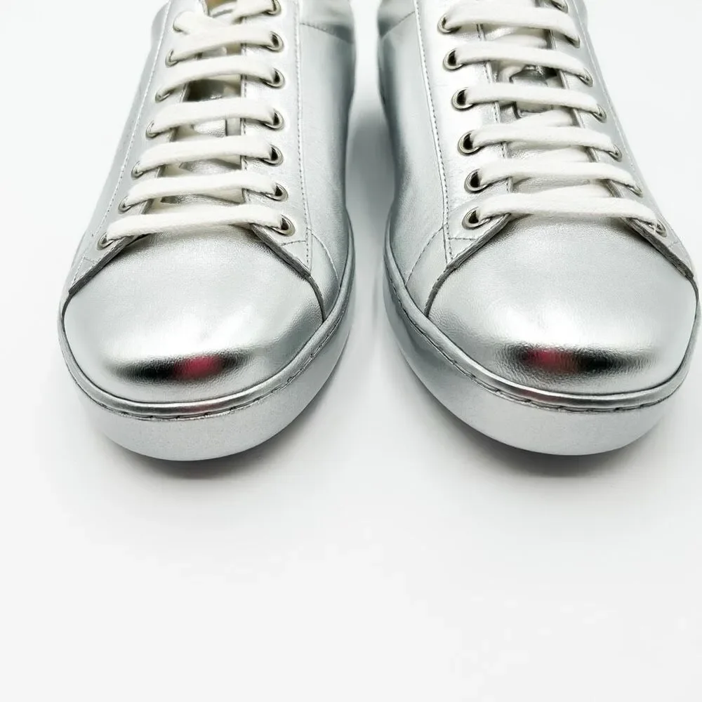 Gucci New GG Ace Silver Sneakers Interlocking G Trainers Mens
